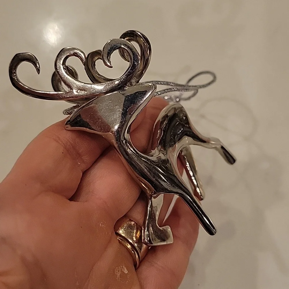 Pottery Barn Silver Heavy Reindeer Ornament